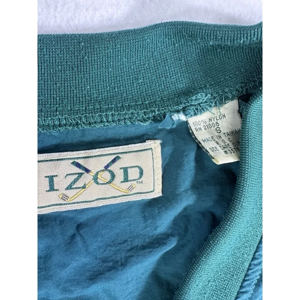 Vintage Izod Windbreaker Mens Small Teal V-Neck Pullover Golf Jacket Retro 90s